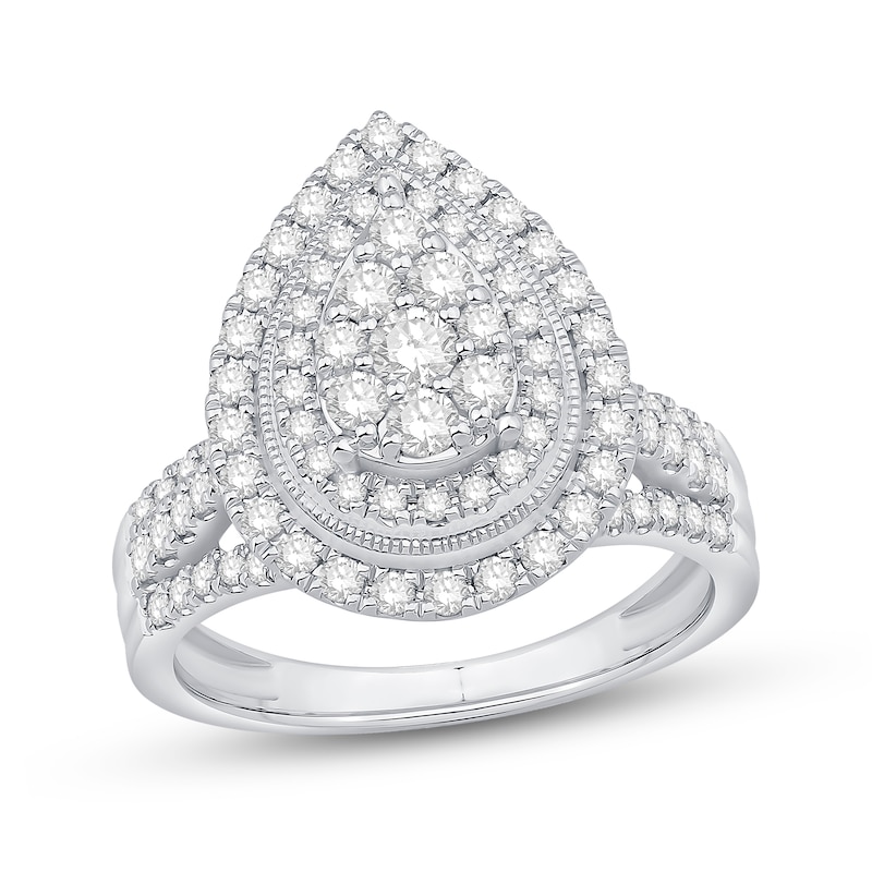 0.95 CT. T.W. Pear-Shaped Double Frame Engagement Ring in 10K White Gold