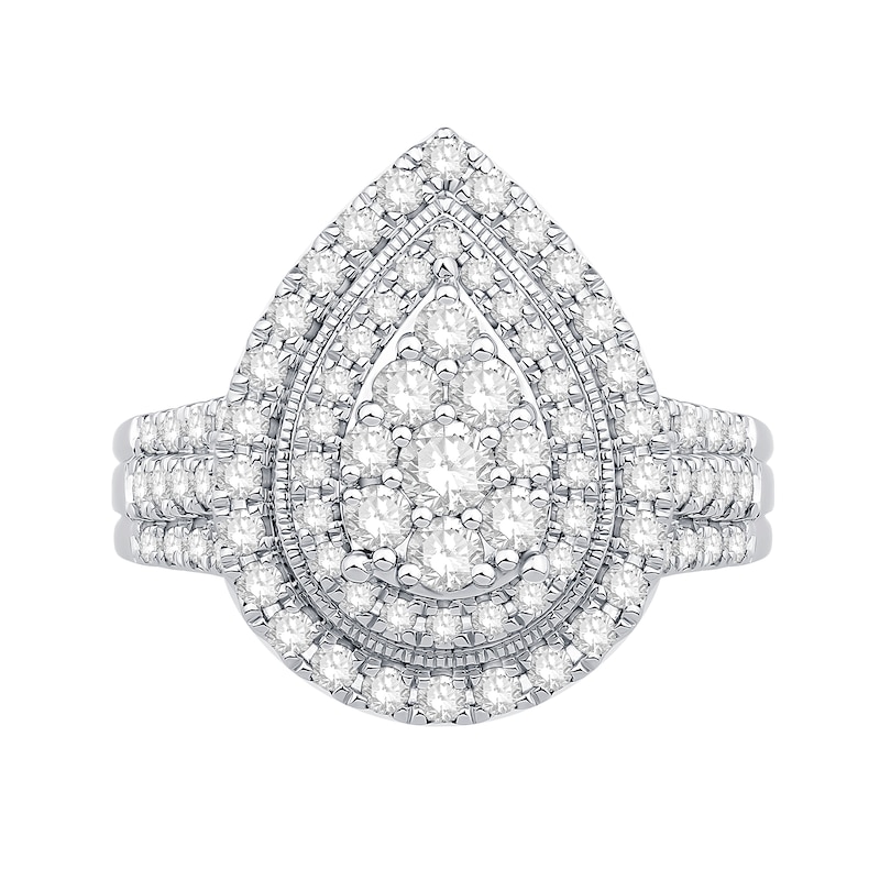 0.95 CT. T.W. Pear-Shaped Double Frame Engagement Ring in 10K White Gold