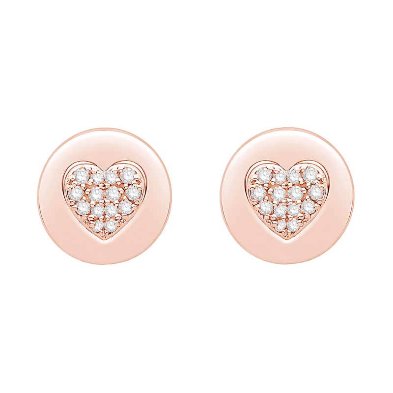 0.18 CT. T.W. Multi-Diamond Heart Disc Stud Earrings in 10K Rose Gold