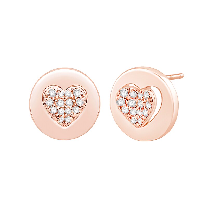 0.18 CT. T.W. Multi-Diamond Heart Disc Stud Earrings in 10K Rose Gold