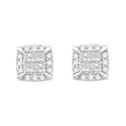 0.23 CT. T.W. Princess-Cut Diamond Quad Cushion Fashion Stud Earrings in 14K White Gold