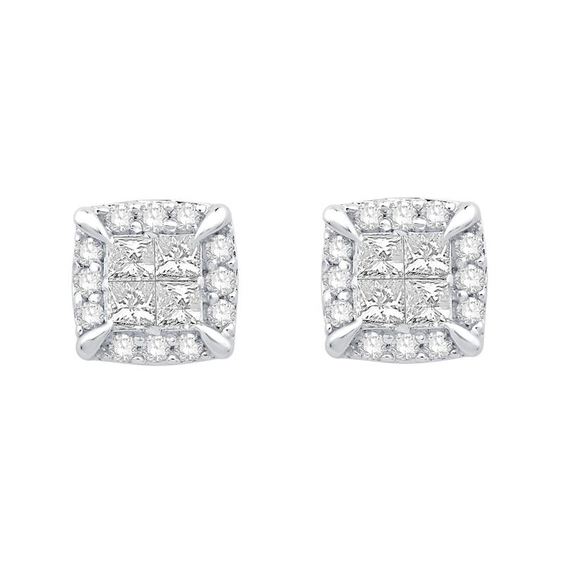 0.23 CT. T.W. Princess-Cut Diamond Quad Cushion Fashion Stud Earrings in 14K White Gold