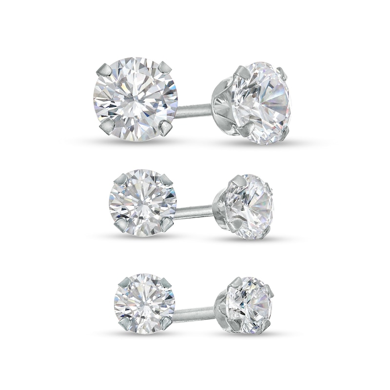 Cubic Zirconia Stud Earrings Set in 14K Gold