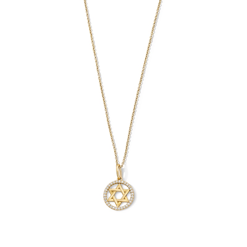 0.085 CT. T.W. Diamond Star of David Circle Frame Pendant in 10K Gold