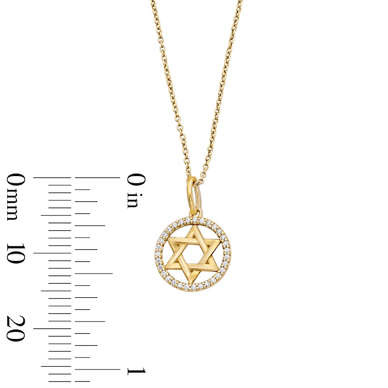 Main Image 3 of 0.085 CT. T.W. Diamond Star of David Circle Frame Pendant in 10K Gold