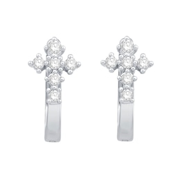 0.23 CT. T.W. Diamond Cross Hoop Earrings in 14K White Gold