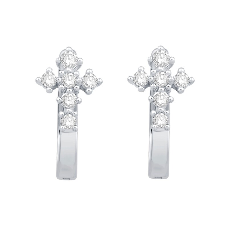 0.23 CT. T.W. Diamond Cross Hoop Earrings in 14K White Gold