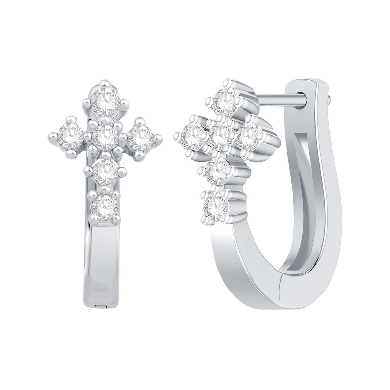 0.23 CT. T.W. Diamond Cross Hoop Earrings in 14K White Gold