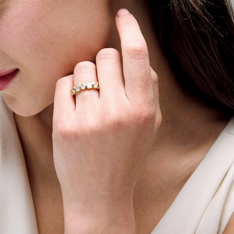 Main Image 2 of 2.30 CT. T.W. Oval and Emerald-Cut Certified Lab-Grown Diamond Seven Stone Band in 14K Gold (F/VS2)
