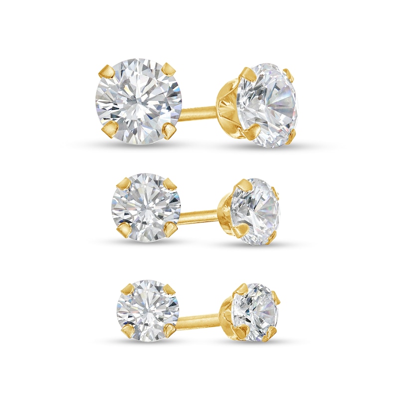 Cubic Zirconia Stud Earrings Set in 14K Gold