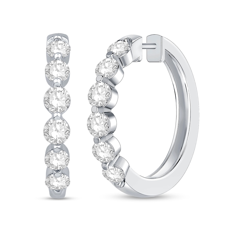 Main Image 2 of 1.95 CT. T.W. Diamond Hoop Earrings in 14K White Gold