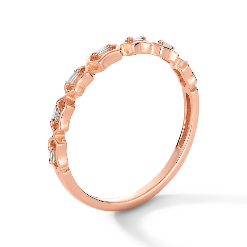 Main Image 3 of 0.05 CT. T.W. Baguette-Cut Diamond Seven-Stone Band in 10K Rose Gold