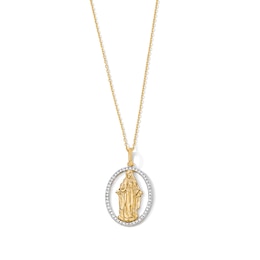 0.085 CT. T.W. Diamond Oval Frame Virgin Mary Pendant in 10K Gold
