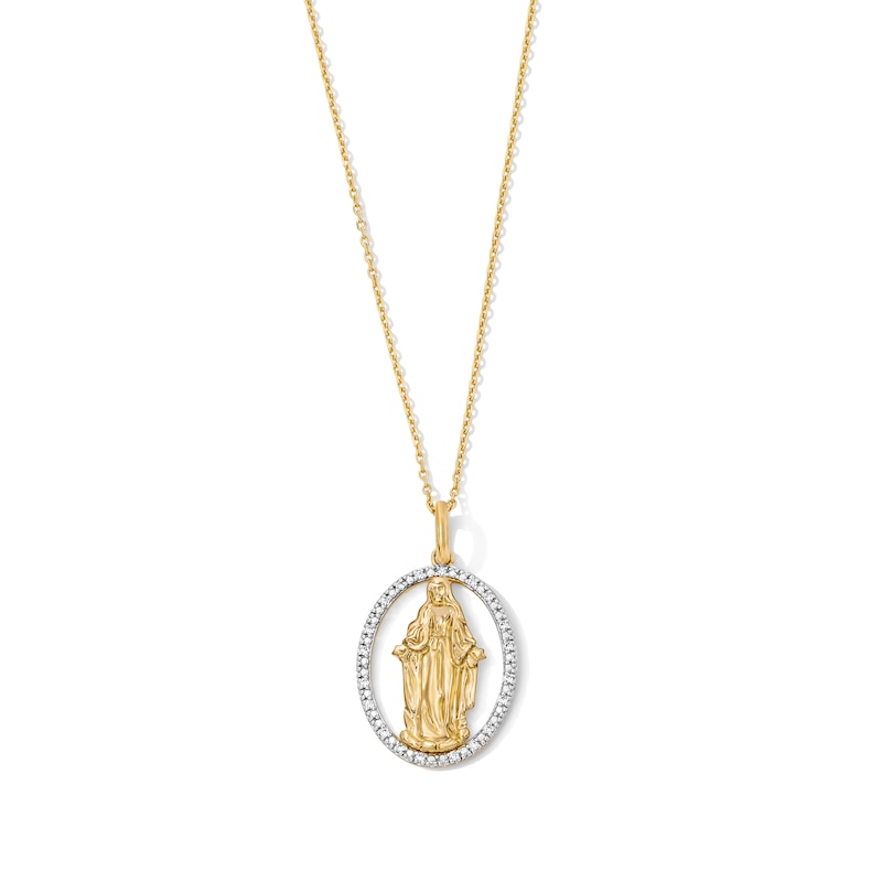 0.085 CT. T.W. Diamond Oval Frame Virgin Mary Pendant in 10K Gold