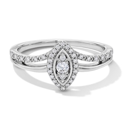 0.20 CT. T.W. Marquise-Shaped Certified Lab-Grown Multi-Diamond Frame Split Shank Promise Ring in Sterling Silver