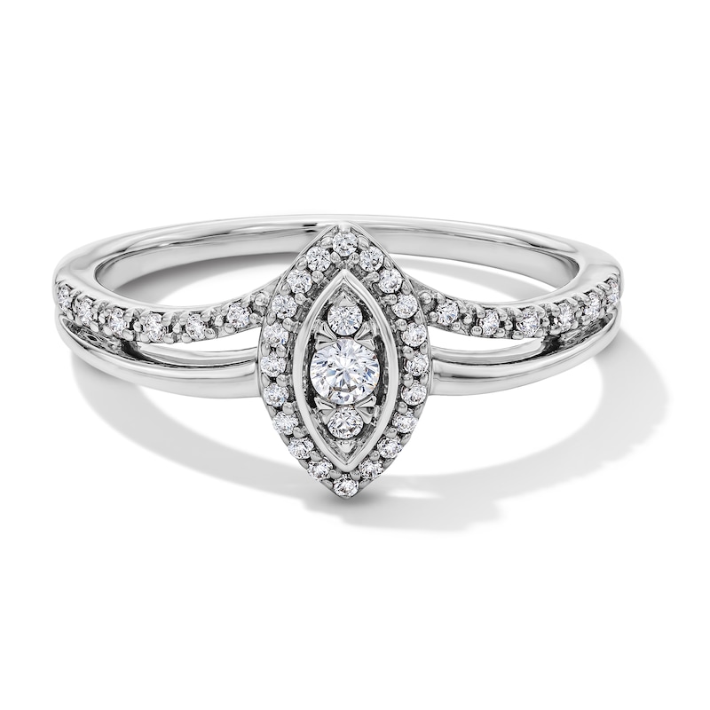 0.20 CT. T.W. Marquise-Shaped Certified Lab-Grown Multi-Diamond Frame Split Shank Promise Ring in Sterling Silver