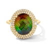 Thumbnail Image 1 of EFFY™ Collection Oval Multi-Colour Ammolite and 0.29 CT. T.W. Diamond Double Frame  Ring in 14K Gold