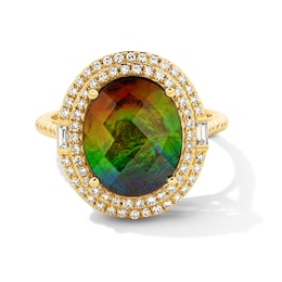 EFFY™ Collection Oval Multi-Colour Ammolite and 0.29 CT. T.W. Diamond Double Frame  Ring in 14K Gold