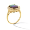 Thumbnail Image 3 of EFFY™ Collection Oval Multi-Colour Ammolite and 0.29 CT. T.W. Diamond Double Frame  Ring in 14K Gold