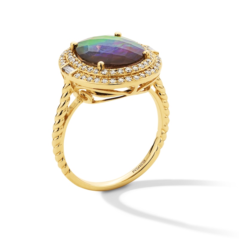 Main Image 3 of EFFY™ Collection Oval Multi-Colour Ammolite and 0.29 CT. T.W. Diamond Double Frame  Ring in 14K Gold
