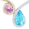 Thumbnail Image 2 of Swiss Blue Topaz, 0.08 CT. T.W. Diamond and Lab-Created Pink Sapphire Necklace in 10K Gold and Sterling Silver – 17”