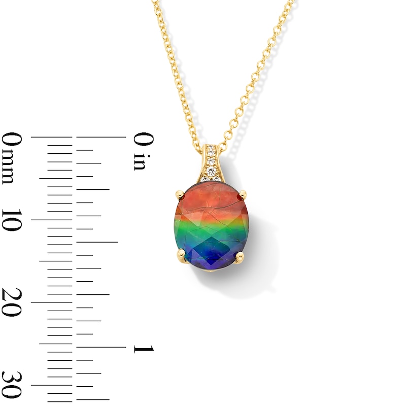 Main Image 3 of EFFY™ Collection Oval Multi-Colour Ammolite and Diamond Accent Pendant in 14K Gold