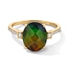 Thumbnail Image 1 of EFFY™ Collection Oval Multi-Colour Ammolite and 0.085 CT. T.W. Diamond Ring in 14K Gold