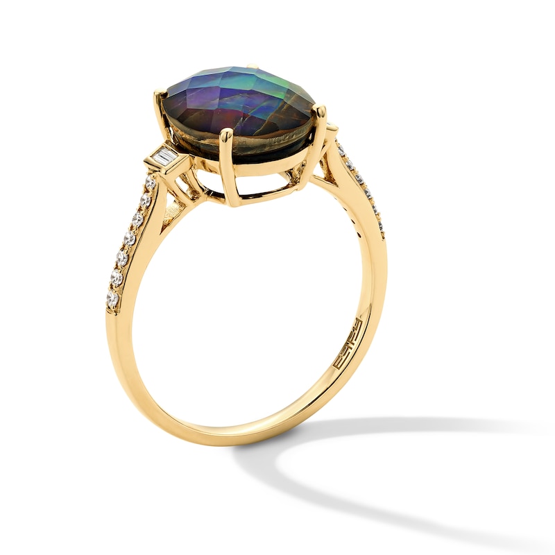 Main Image 3 of EFFY™ Collection Oval Multi-Colour Ammolite and 0.085 CT. T.W. Diamond Ring in 14K Gold