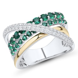 Lab-Created Emerald and 0.23 CT. T.W. Diamond Ring in 10K Gold and Sterling Silver