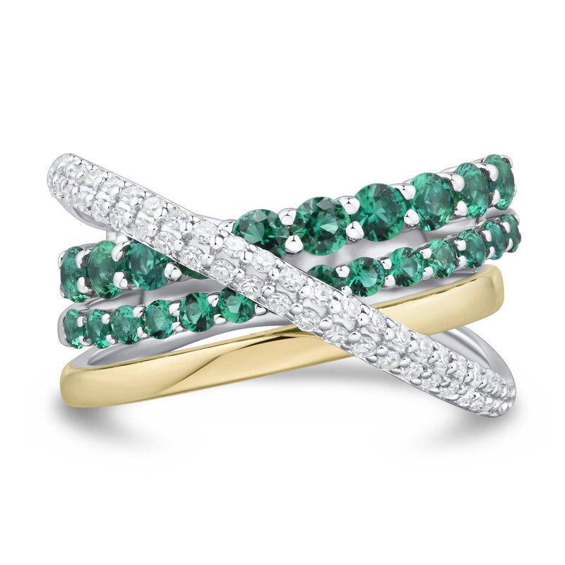 Main Image 3 of Lab-Created Emerald and 0.23 CT. T.W. Diamond Ring in 10K Gold and Sterling Silver