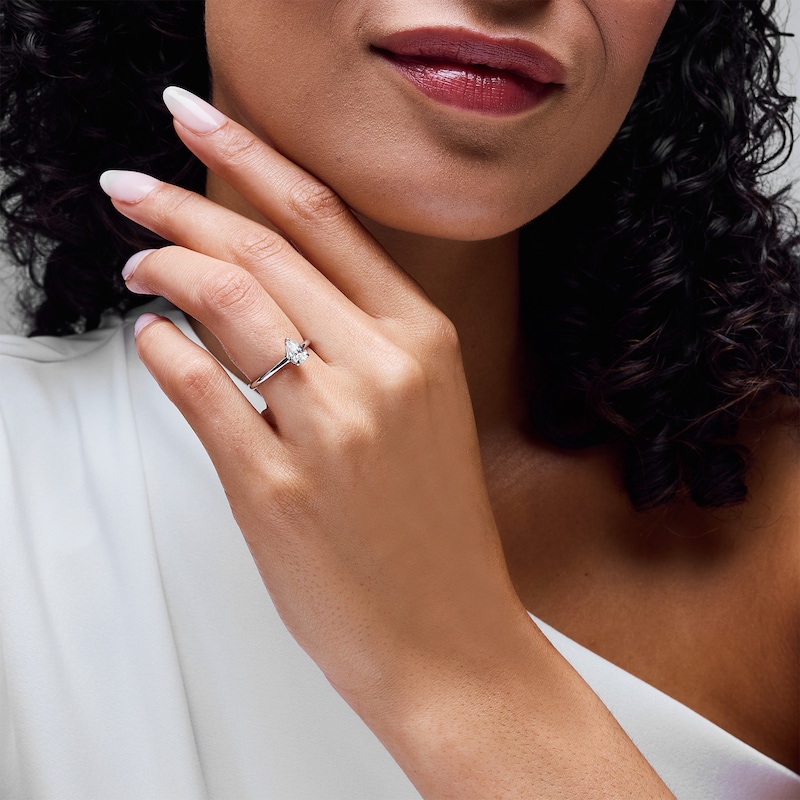 Main Image 2 of 0.50 CT. Pear-Shaped Certified Lab-Grown Diamond Solitaire Ring in 14K White Gold (F/VS2)