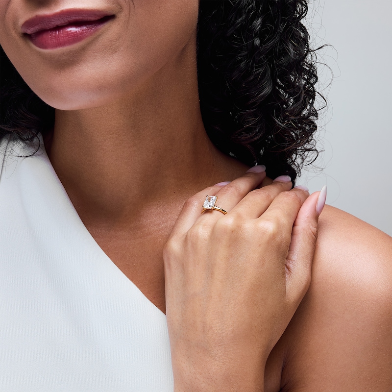 Main Image 2 of 3.00 CT. Radiant-Cut Certified Lab-Grown Diamond Solitaire Ring in 14K Gold (F/VS2)