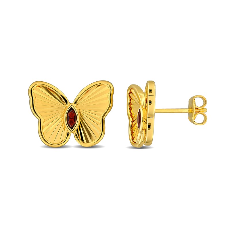 Marquise-Cut Garnet Butterfly Stud Earrings in Sterling Silver with 18K Gold Plate