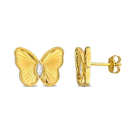 Marquise-Cut White Lab-Created Sapphire Butterfly Stud Earrings in Sterling Silver with 18K Gold Plate
