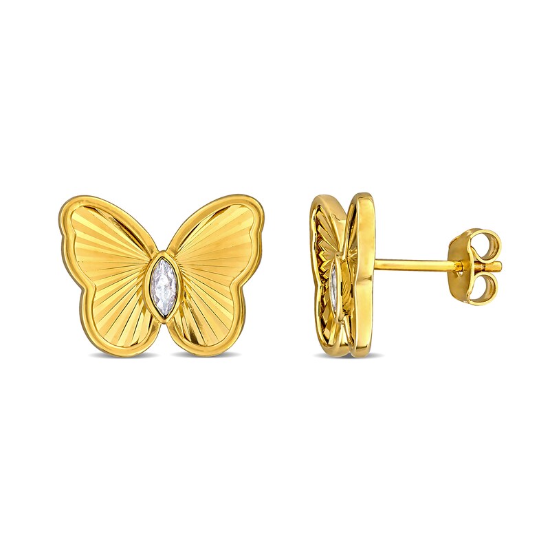 Marquise-Cut White Lab-Created Sapphire Butterfly Stud Earrings in Sterling Silver with 18K Gold Plate