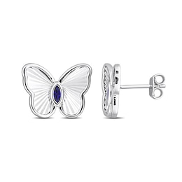 Marquise-Cut Blue Lab-Created Sapphire Butterfly Stud Earrings in Sterling Silver