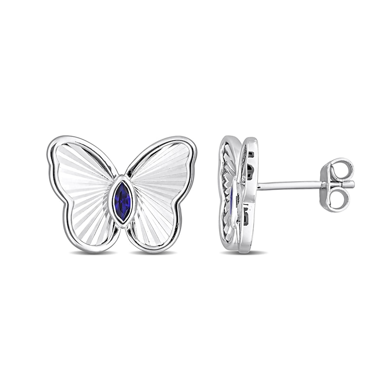 Marquise-Cut Blue Lab-Created Sapphire Butterfly Stud Earrings in Sterling Silver