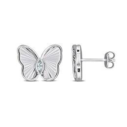 Marquise-Cut Aquamarine Lab-Created Sapphire Butterfly Stud Earrings in Sterling Silver