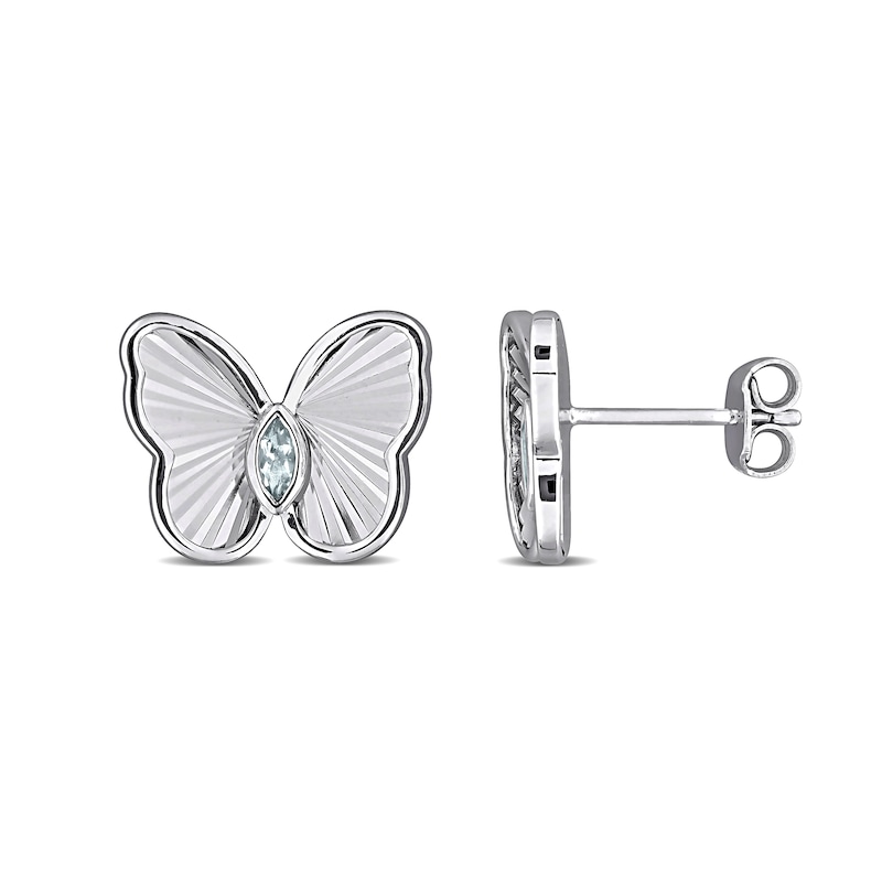 Marquise-Cut Aquamarine Lab-Created Sapphire Butterfly Stud Earrings in Sterling Silver