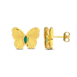 Marquise-Cut Lab-Created Emerald Butterfly Stud Earrings in Sterling Silver with 18K Gold Plate