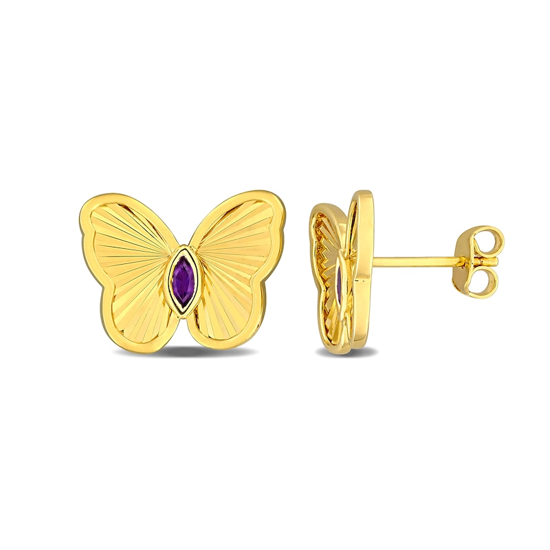 Marquise-Cut Amethyst Butterfly Stud Earrings in Sterling Silver with 18K Gold Plate