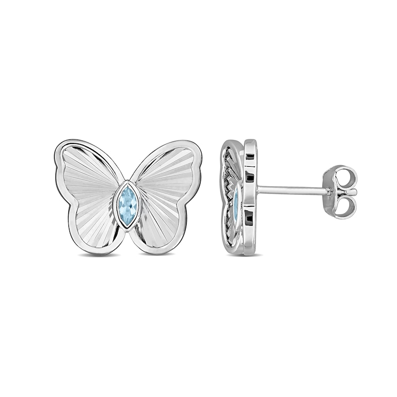 Marquise-Cut Sky Blue Topaz Butterfly Stud Earrings in Sterling Silver