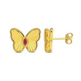 Marquise-Cut Lab-Created Ruby Butterfly Stud Earrings in Sterling Silver with 18K Gold Plate