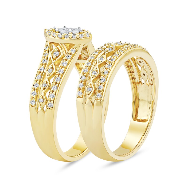 Main Image 2 of 0.44 CT. T.W. Multi-Diamond Marquise Frame Geometric Cutout Bridal Set in Sterling Silver with 14K Gold Plate