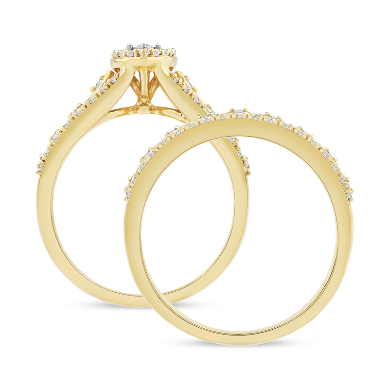 Main Image 3 of 0.44 CT. T.W. Multi-Diamond Marquise Frame Geometric Cutout Bridal Set in Sterling Silver with 14K Gold Plate