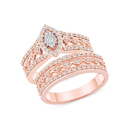0.44 CT. T.W. Multi-Diamond Marquise Frame Geometric Cutout Bridal Set in Sterling Silver with 14K Rose Gold Plate