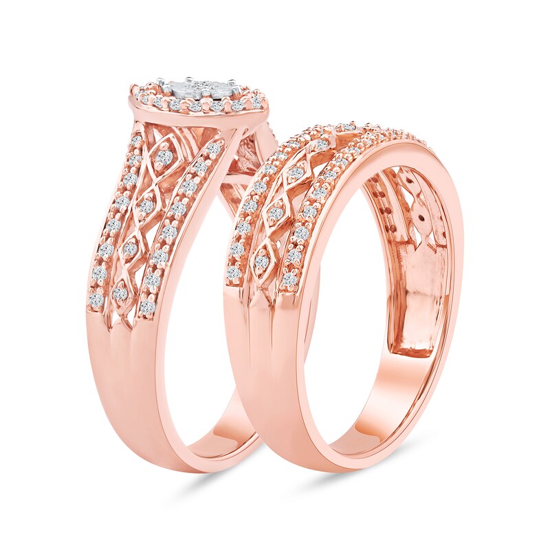 Main Image 2 of 0.44 CT. T.W. Multi-Diamond Marquise Frame Geometric Cutout Bridal Set in Sterling Silver with 14K Rose Gold Plate