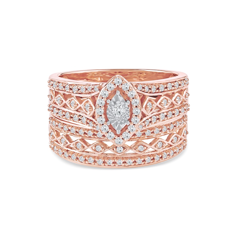 Main Image 4 of 0.44 CT. T.W. Multi-Diamond Marquise Frame Geometric Cutout Bridal Set in Sterling Silver with 14K Rose Gold Plate