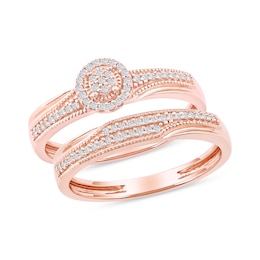 0.20 CT. T.W. Multi-Diamond Frame Bridal Set in Sterling Silver with 14K Rose Gold Plate