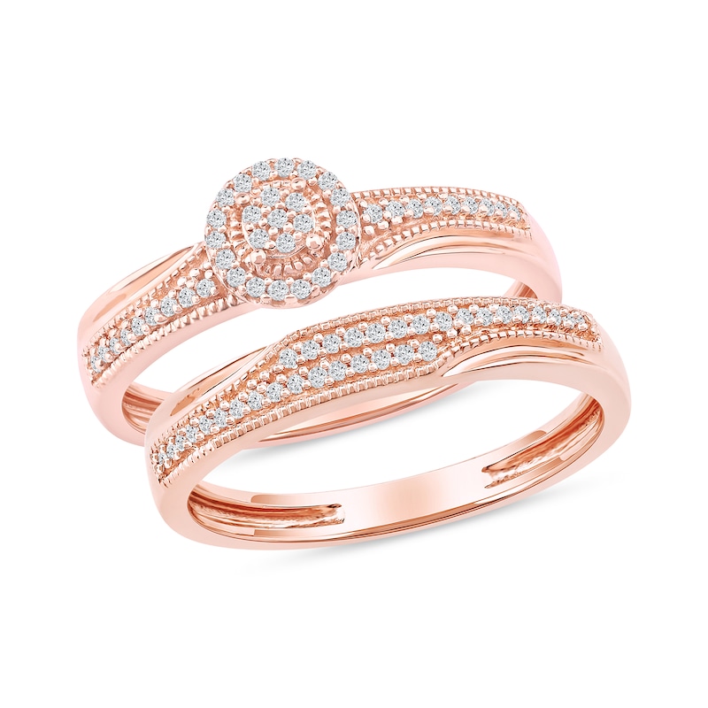 Main Image 1 of 0.20 CT. T.W. Multi-Diamond Frame Bridal Set in Sterling Silver with 14K Rose Gold Plate